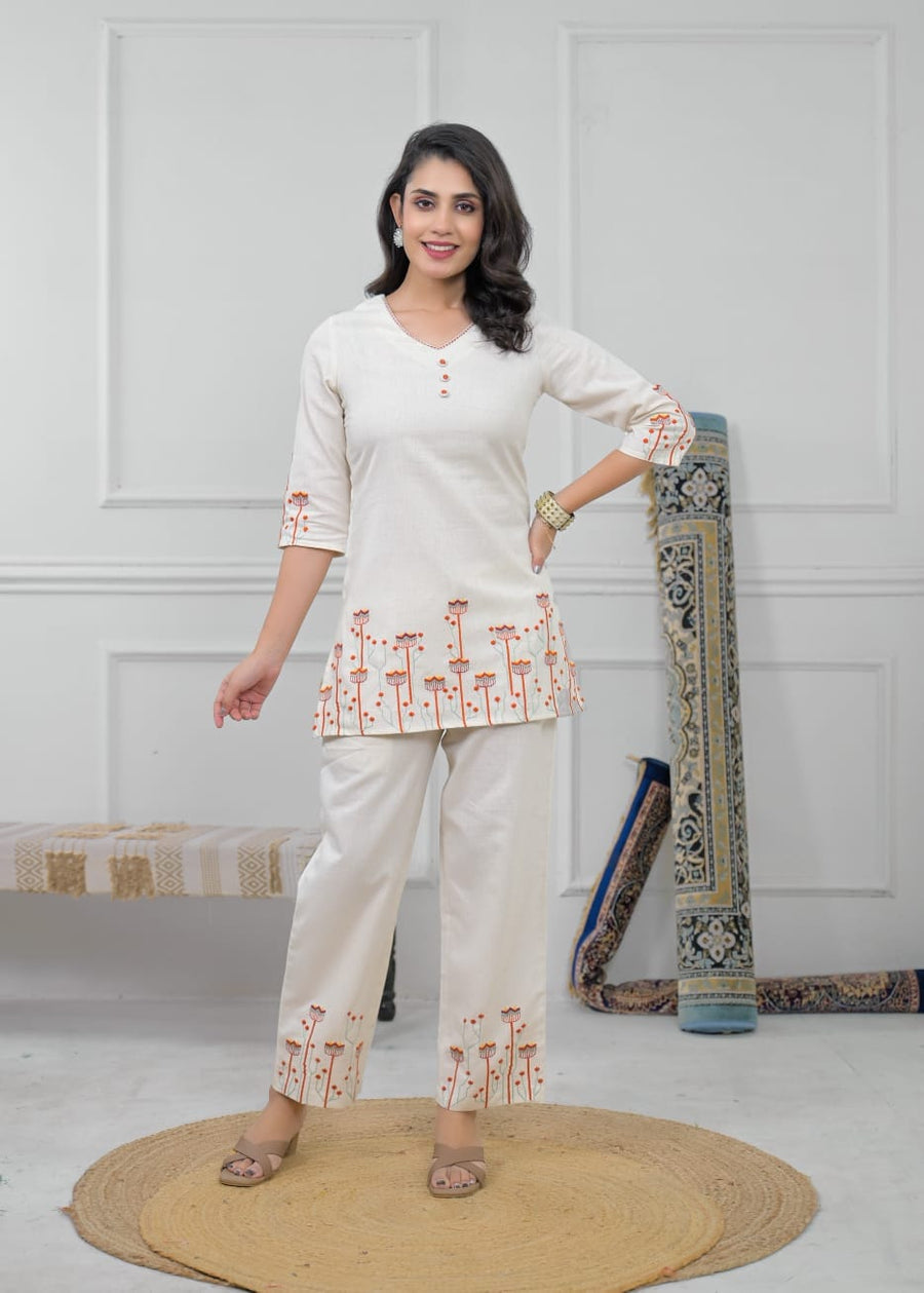 Women Embroidered V-Neck Kurta Trouser Set