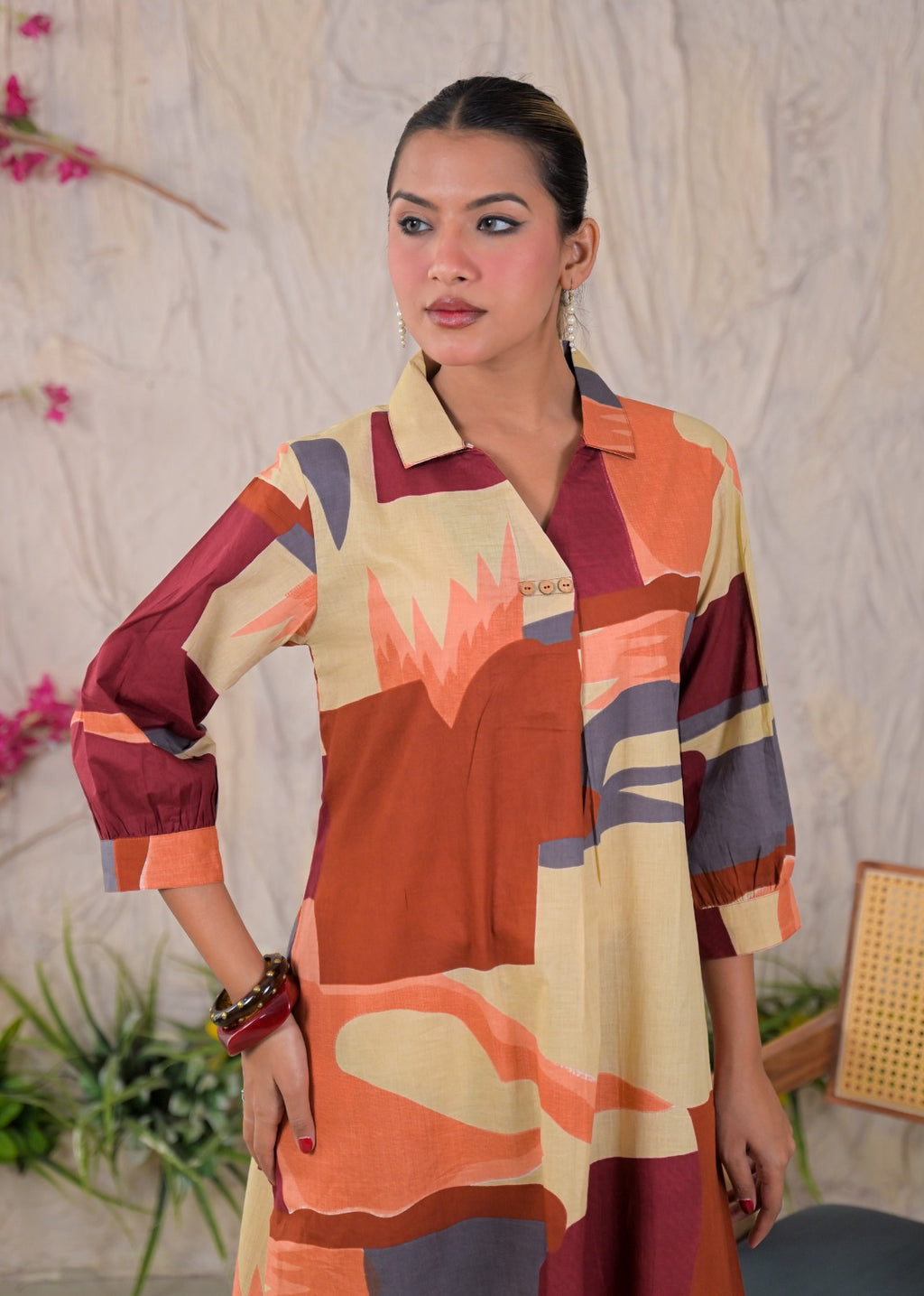 Multicolor Abstract Print Shirt-Style Co-ord Set
