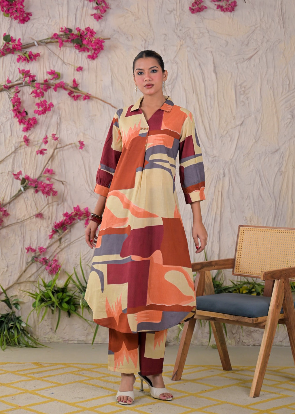 Multicolor Abstract Print Shirt-Style Co-ord Set