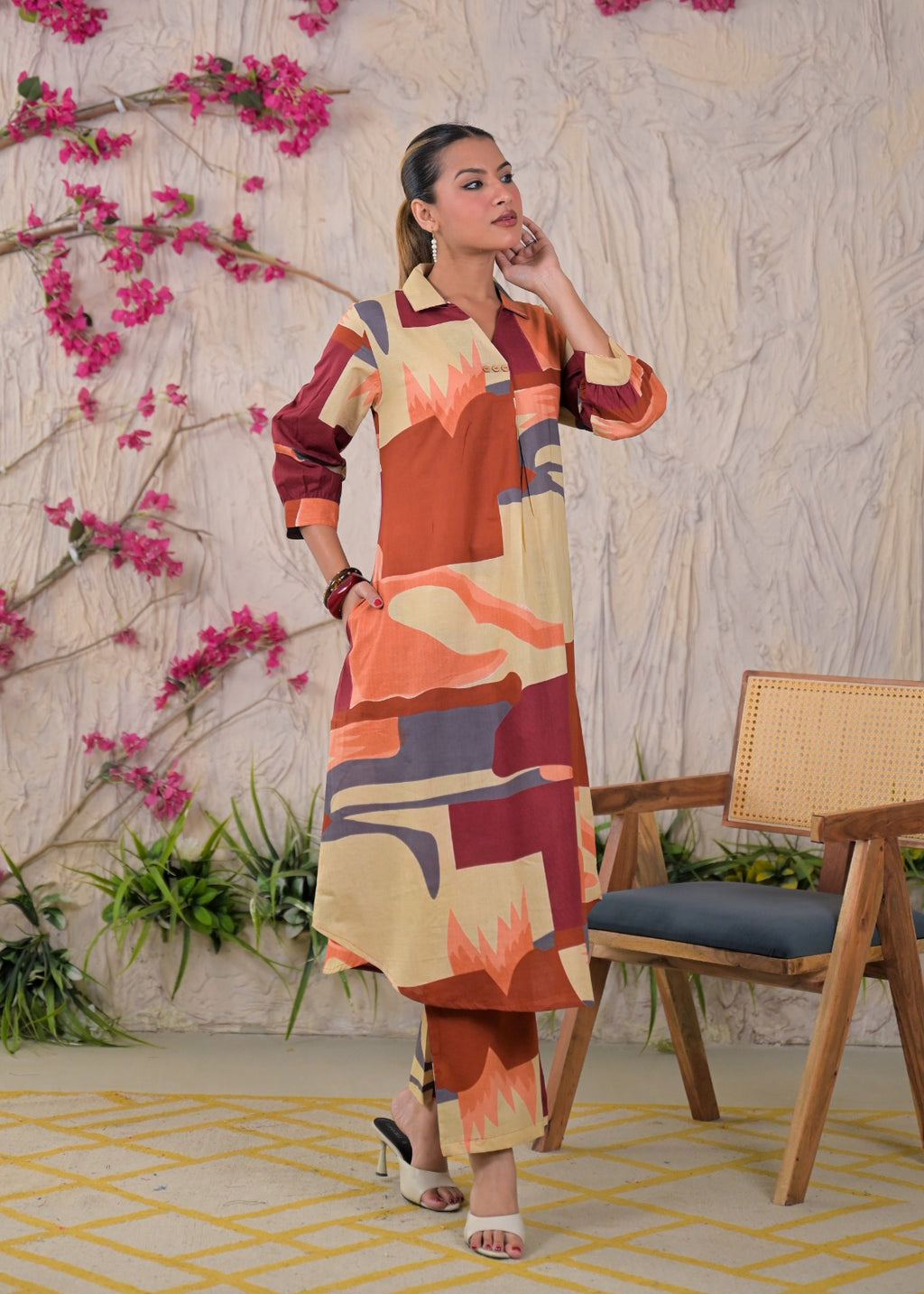 Multicolor Abstract Print Shirt-Style Co-ord Set