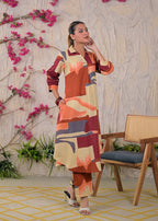 Multicolor Abstract Print Shirt-Style Co-ord Set