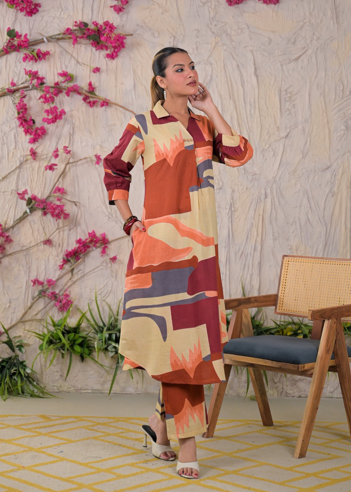 Multicolor Abstract Print Shirt-Style Co-ord Set