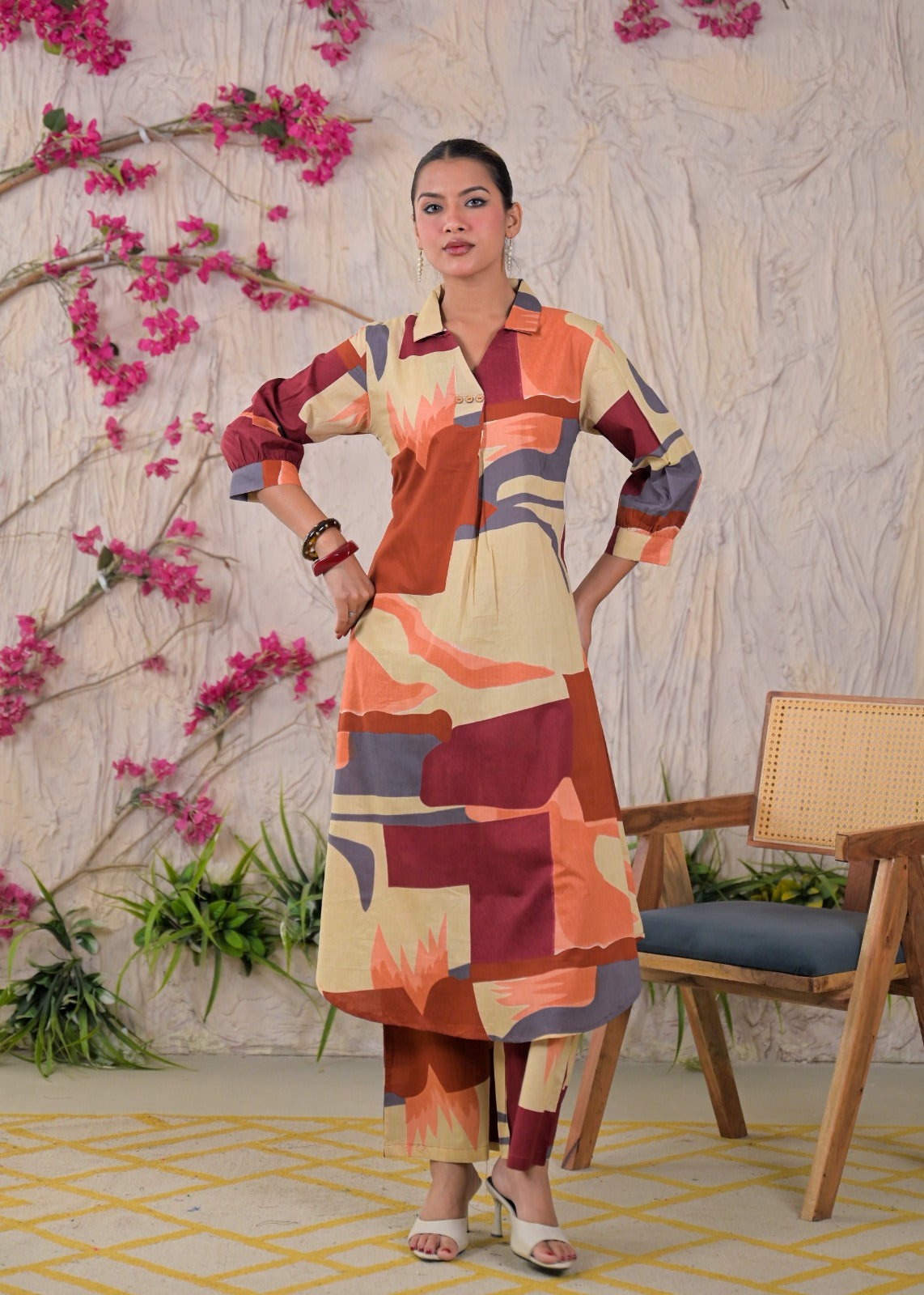 Multicolor Abstract Print Shirt-Style Co-ord Set