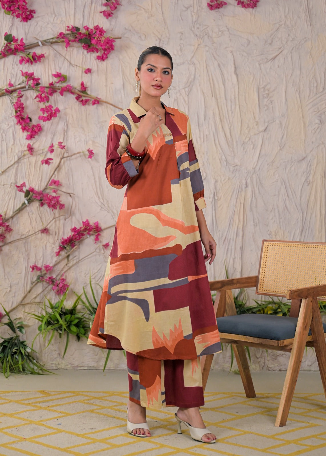 Multicolor Abstract Print Shirt-Style Co-ord Set