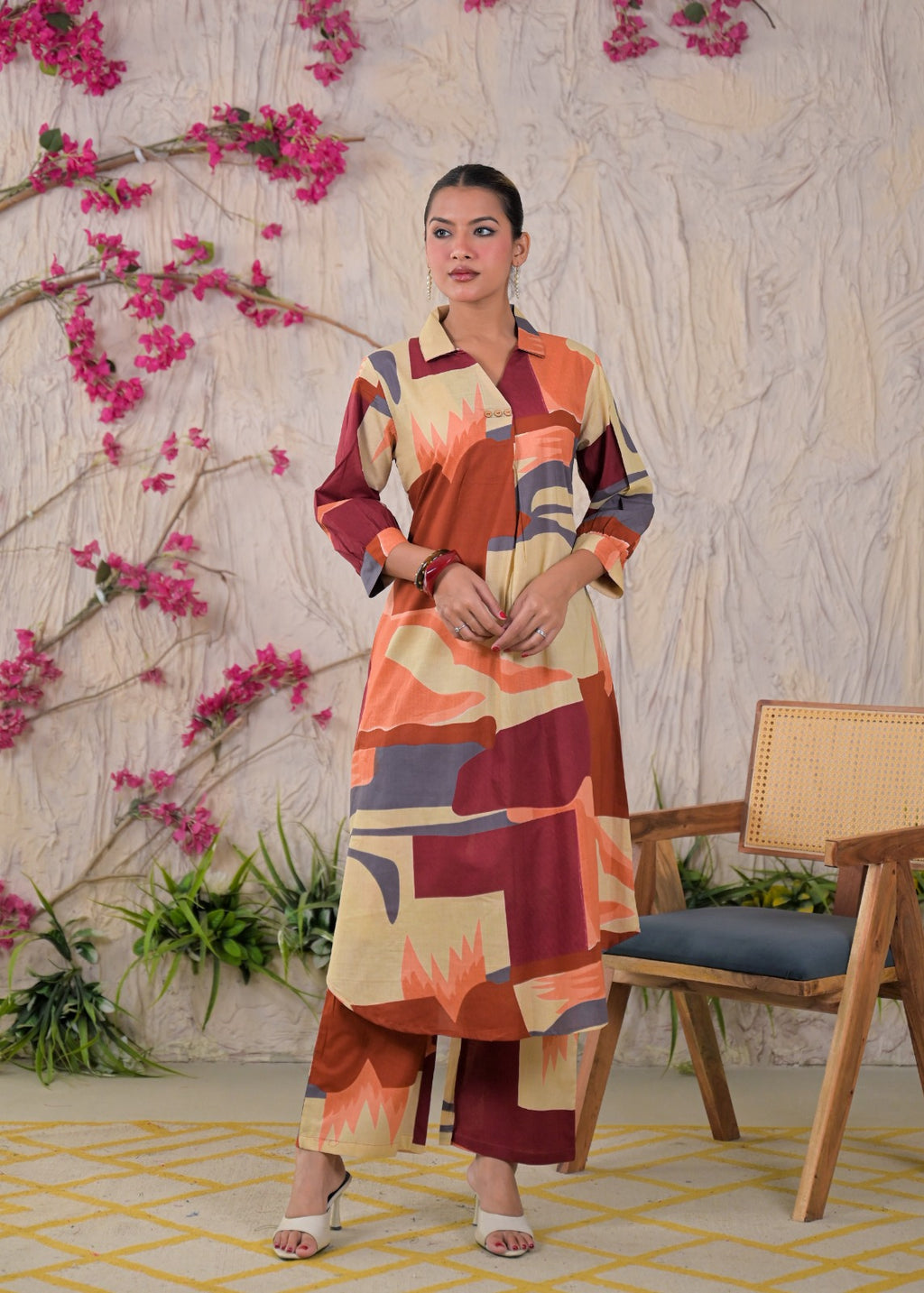 Multicolor Abstract Print Shirt-Style Co-ord Set