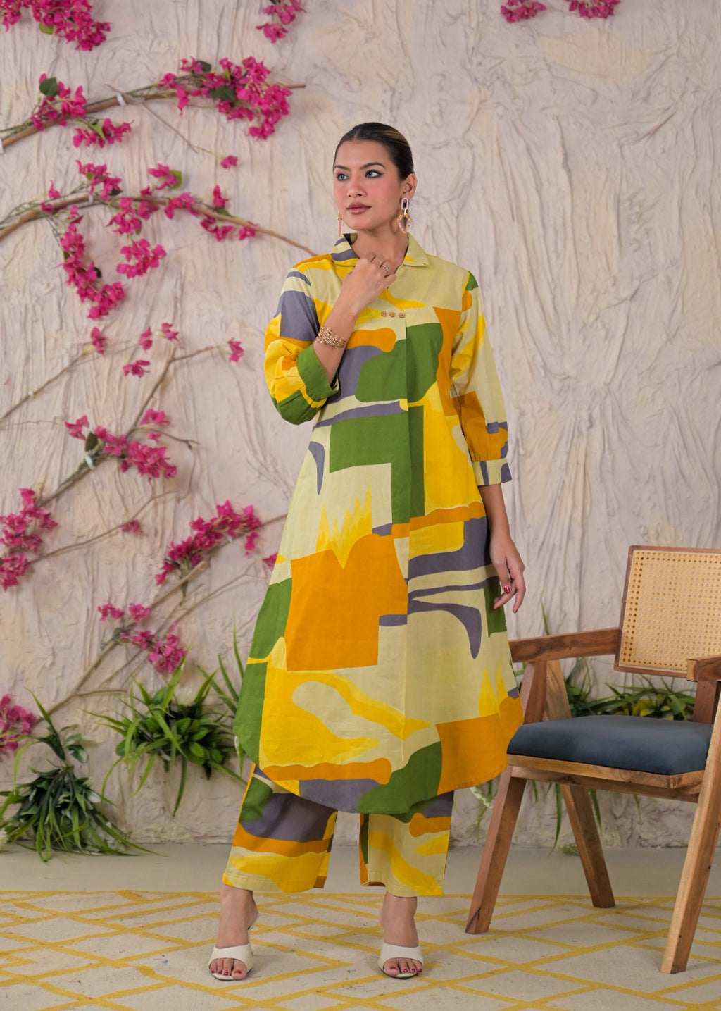 Multicolor Abstract Print Shirt-Style Co-ord Set