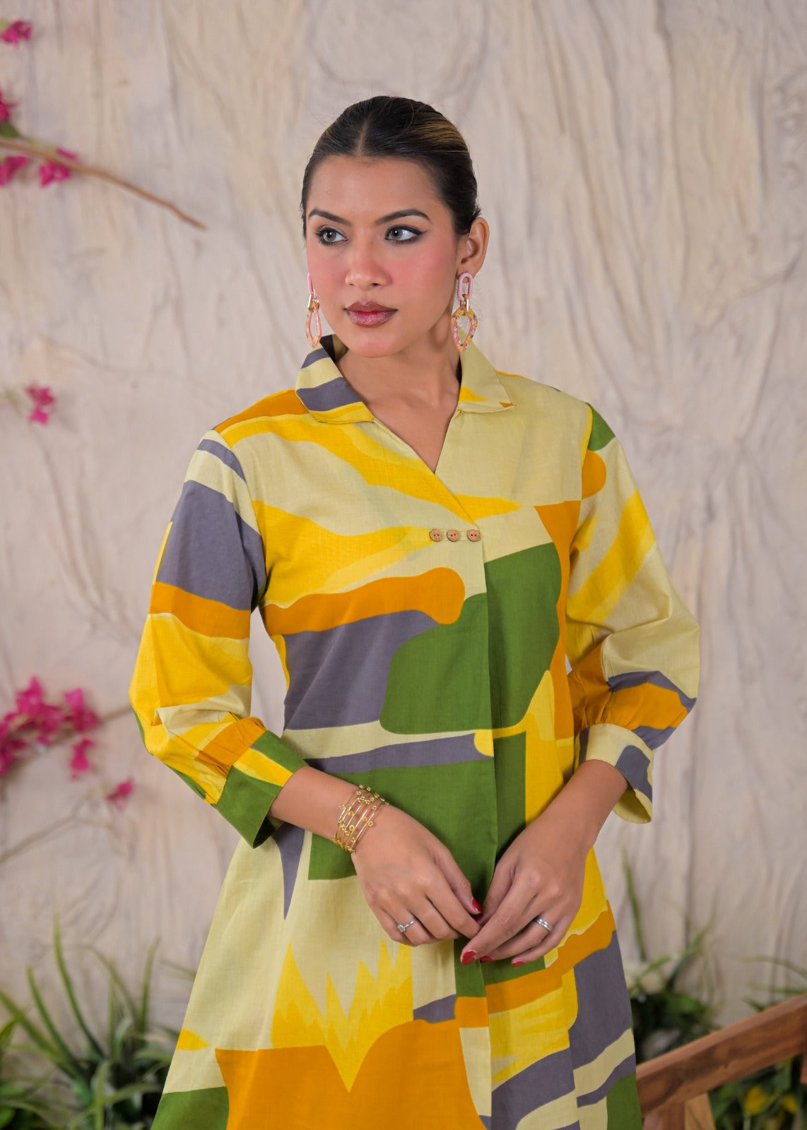 Multicolor Abstract Print Shirt-Style Co-ord Set