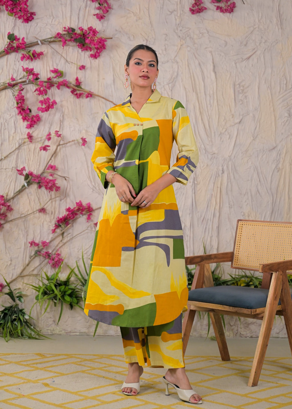 Multicolor Abstract Print Shirt-Style Co-ord Set