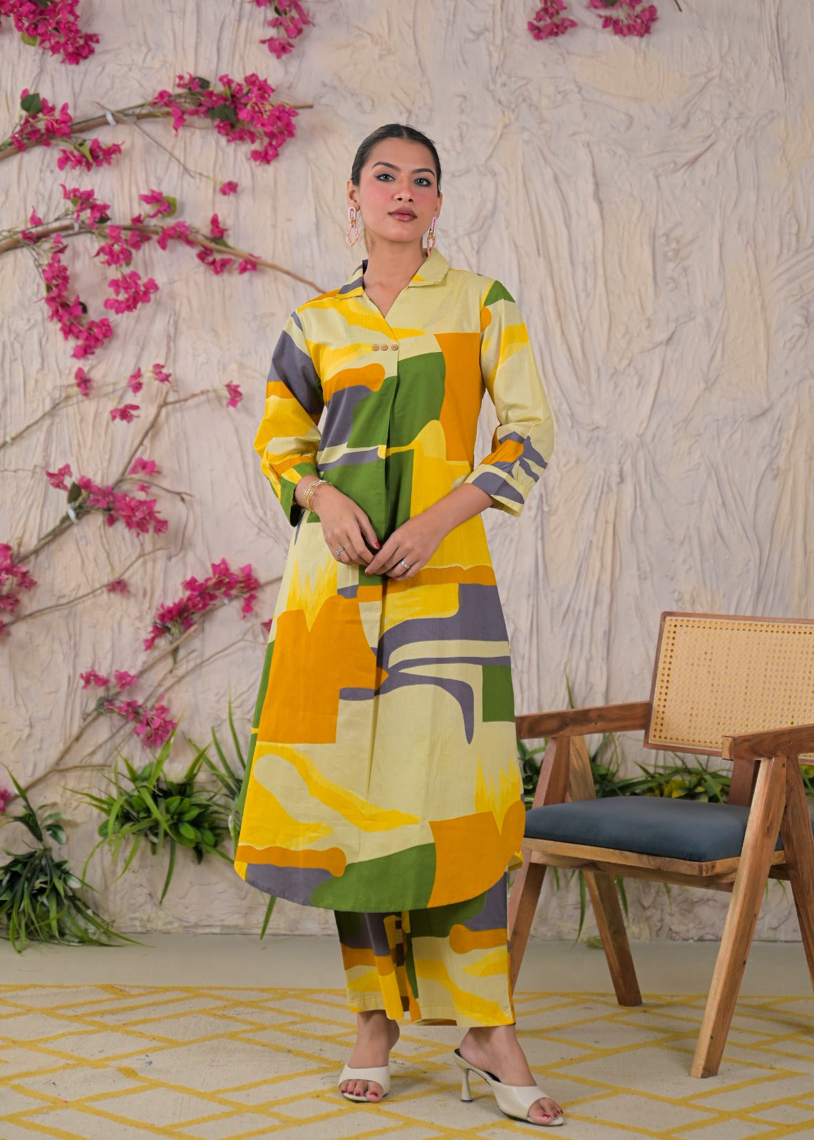 Multicolor Abstract Print Shirt-Style Co-ord Set