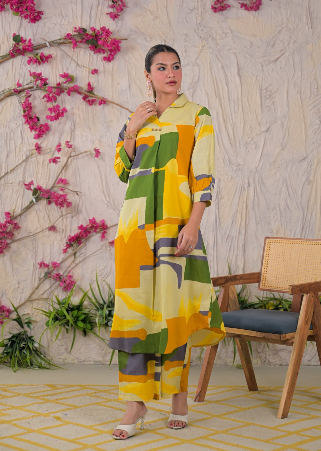 Multicolor Abstract Print Shirt-Style Co-ord Set