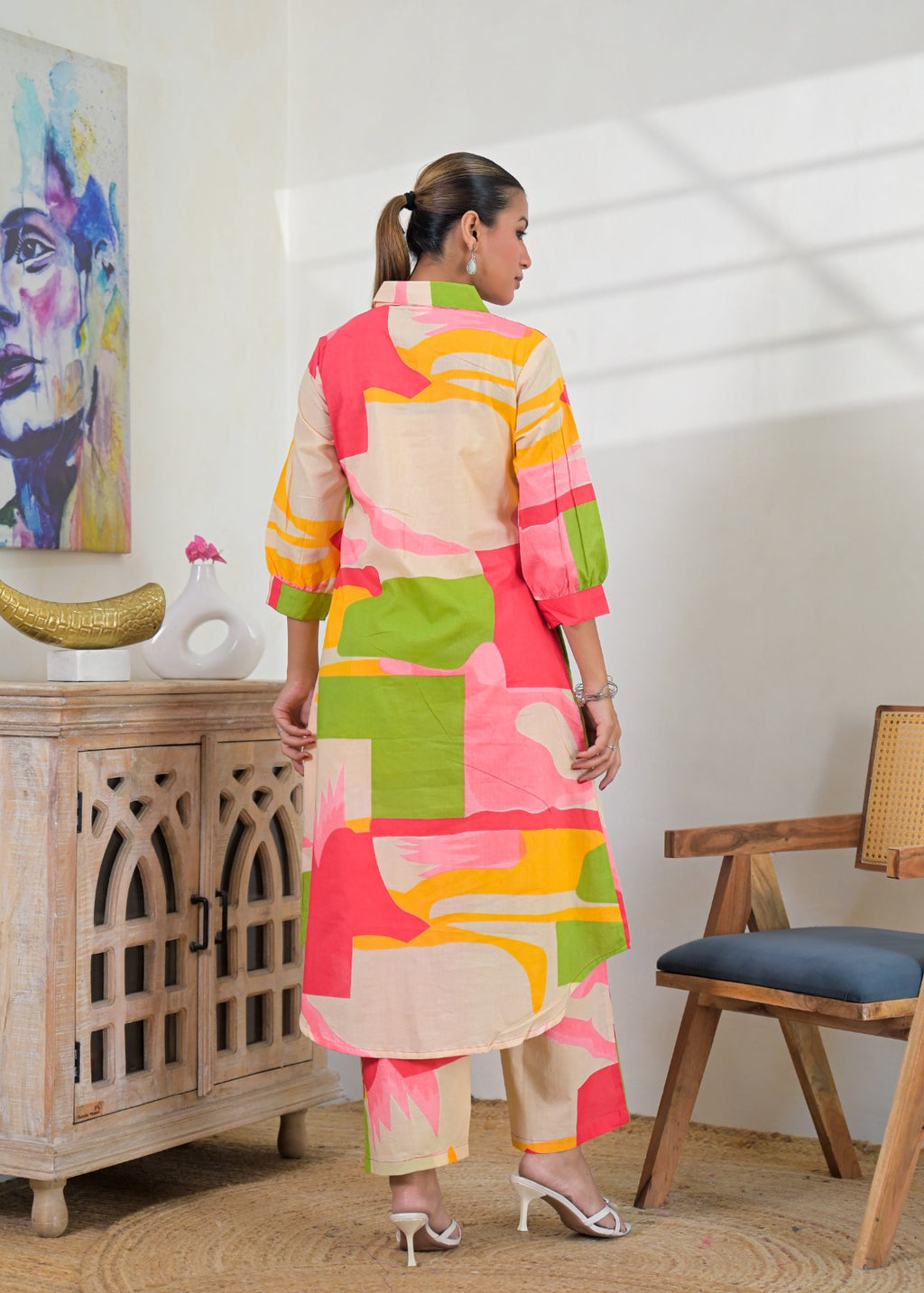 Multicolor Abstract Print Shirt-Style Co-ord Set