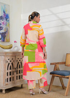 Multicolor Abstract Print Shirt-Style Co-ord Set