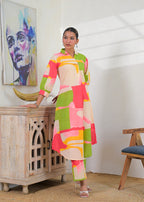 Multicolor Abstract Print Shirt-Style Co-ord Set