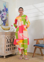 Multicolor Abstract Print Shirt-Style Co-ord Set