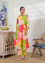 Multicolor Abstract Print Shirt-Style Co-ord Set