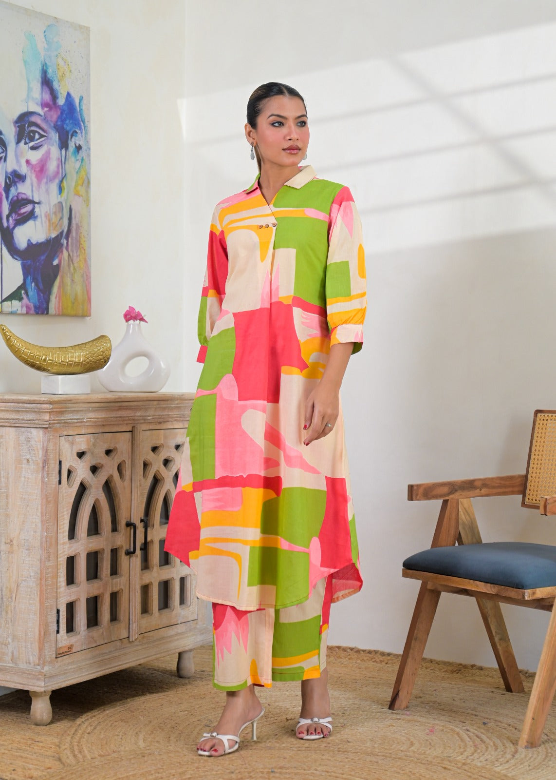 Multicolor Abstract Print Shirt-Style Co-ord Set