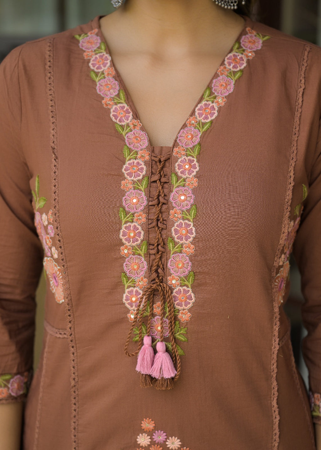 Floral Embroidered Anarkali Kurta with Dupatta & Bottom Set