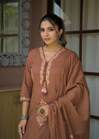 Floral Embroidered Anarkali Kurta with Dupatta & Bottom Set