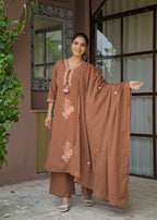 Floral Embroidered Anarkali Kurta with Dupatta & Bottom Set