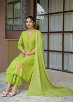 Floral Embroidered Anarkali Kurta with Dupatta & Bottom Set