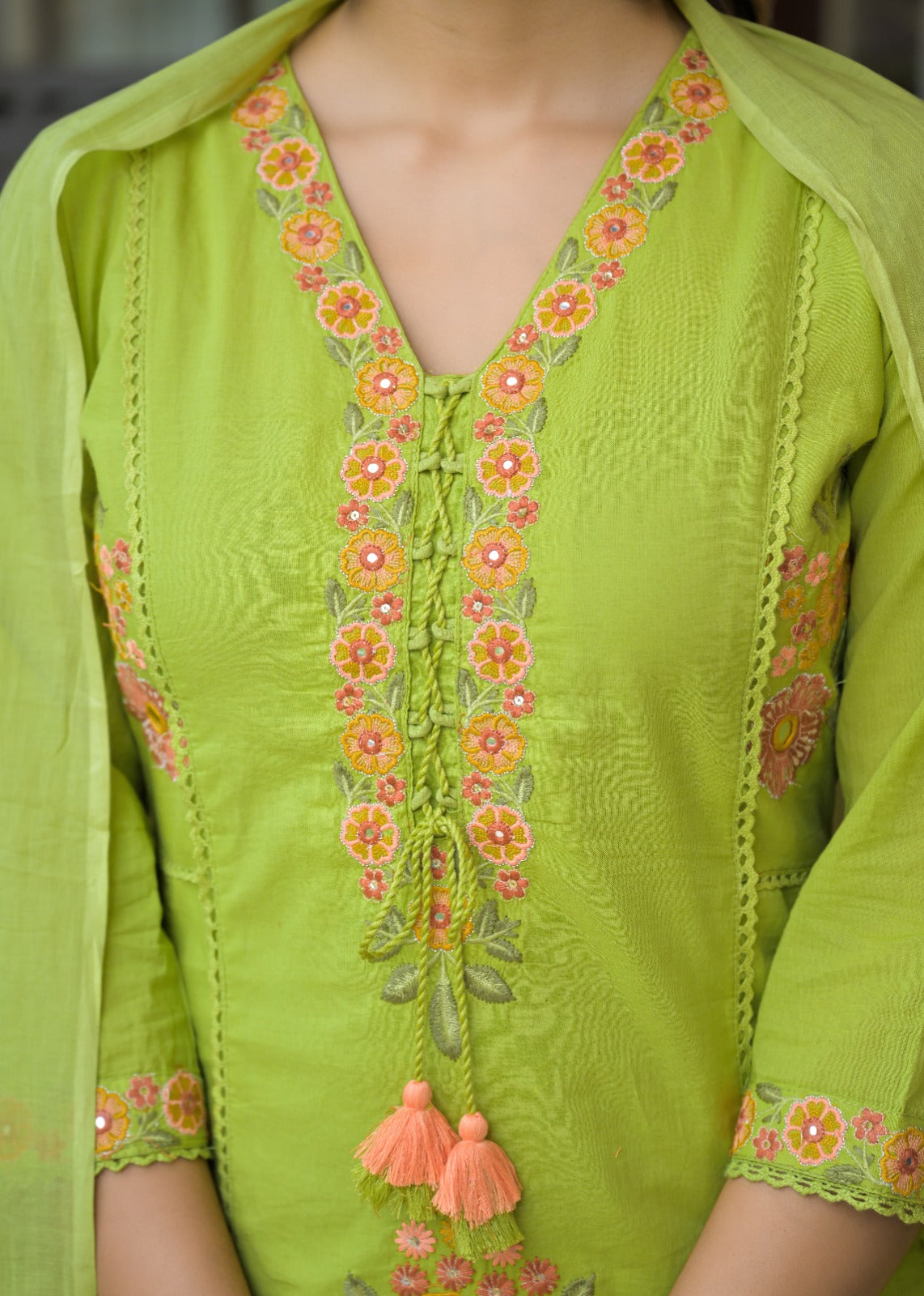 Floral Embroidered Anarkali Kurta with Dupatta & Bottom Set