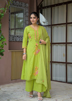 Floral Embroidered Anarkali Kurta with Dupatta & Bottom Set