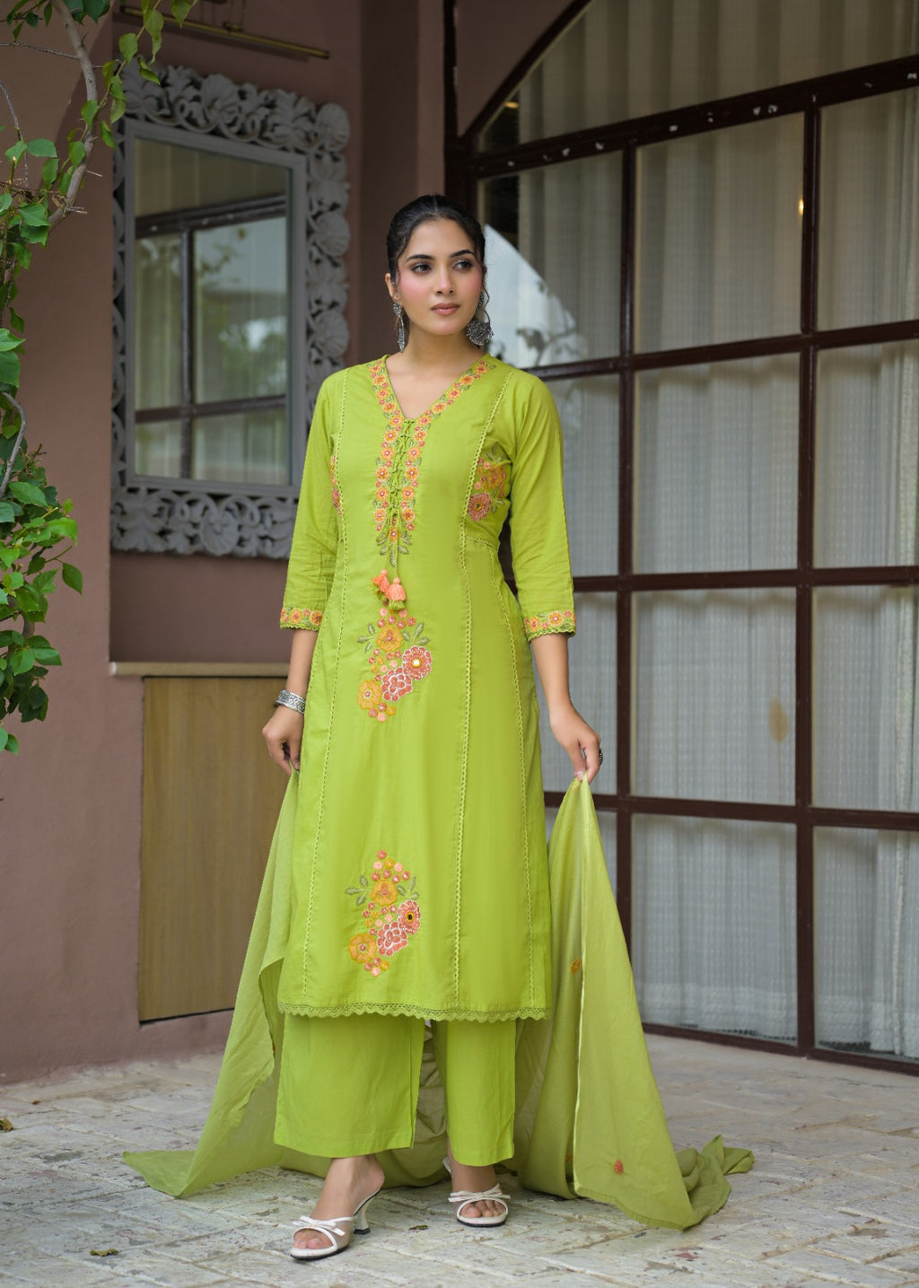 Floral Embroidered Anarkali Kurta with Dupatta & Bottom Set