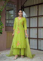 Floral Embroidered Anarkali Kurta with Dupatta & Bottom Set
