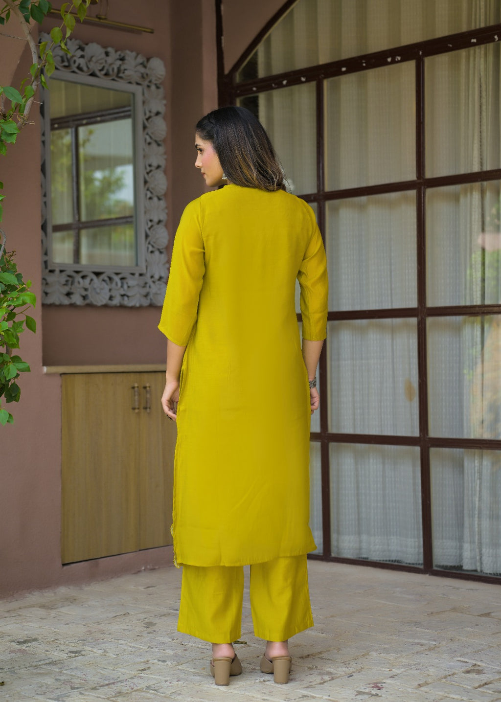 Women’s Mirror Embroidered Straight Kurta with Pant & Dupatta Set