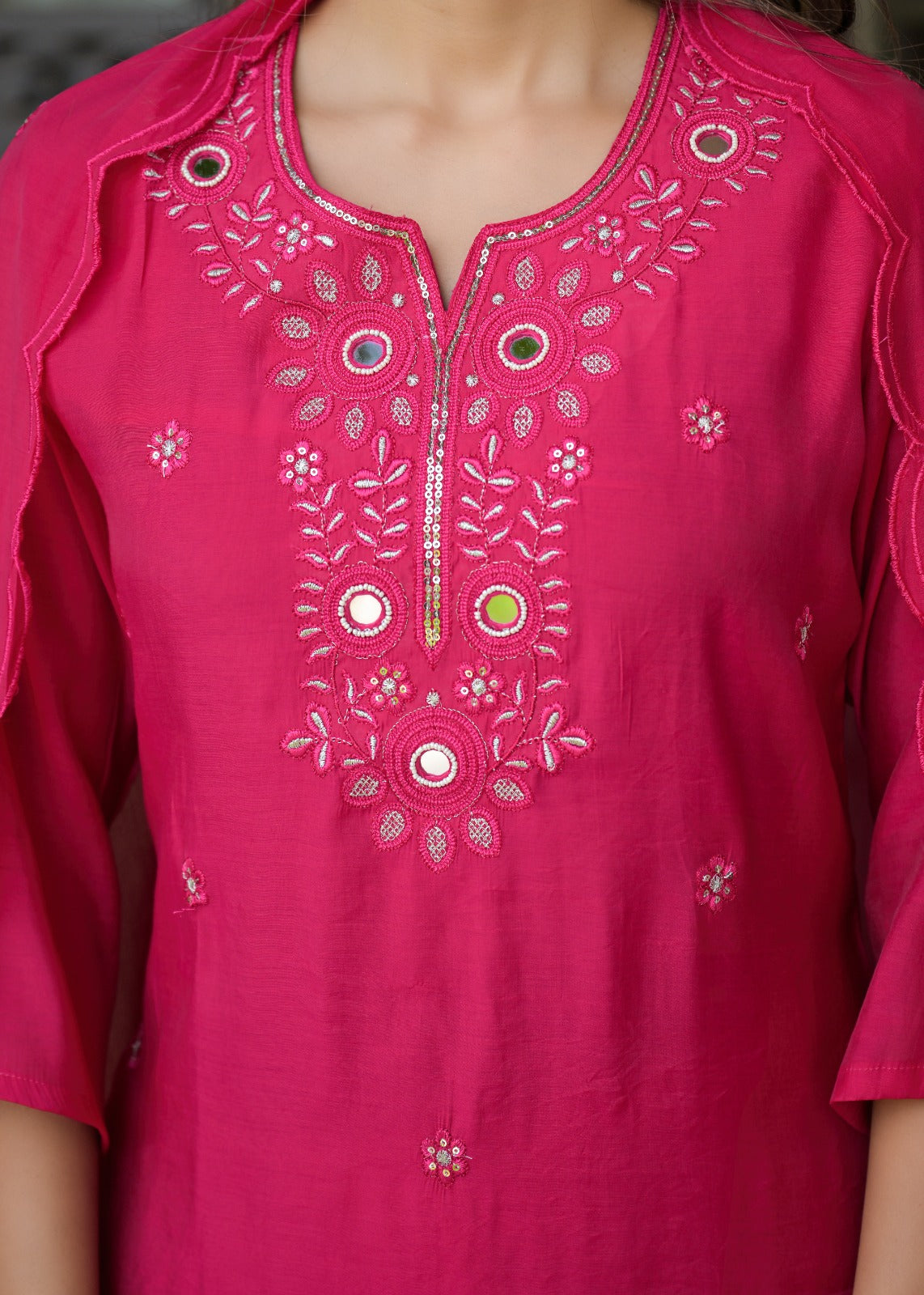 Women’s Mirror Embroidered Straight Kurta with Pant & Dupatta Set