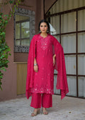 Women’s Mirror Embroidered Straight Kurta with Pant & Dupatta Set