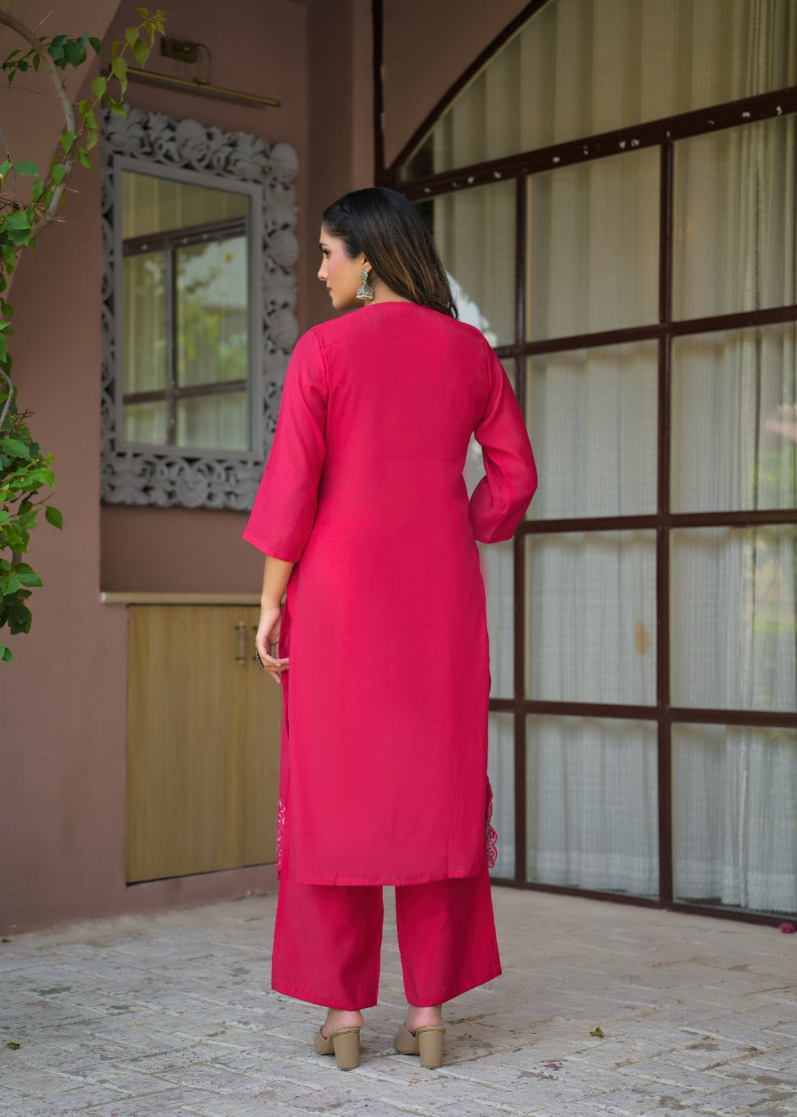 Women’s Mirror Embroidered Straight Kurta with Pant & Dupatta Set