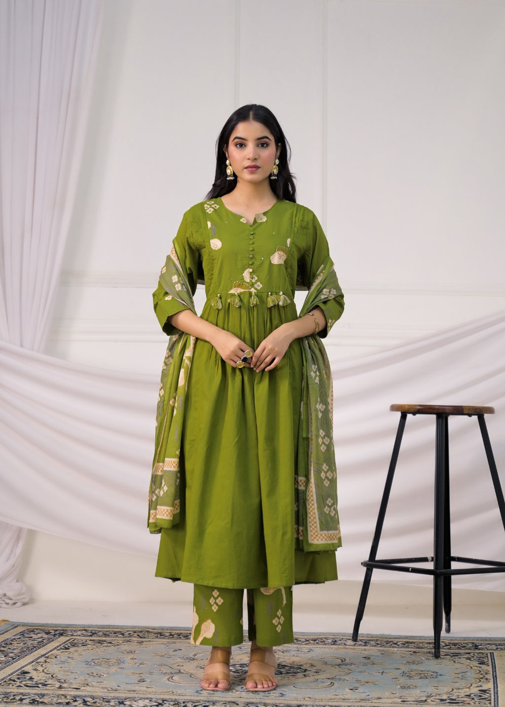 Floral Printed Anarkali Suit Set