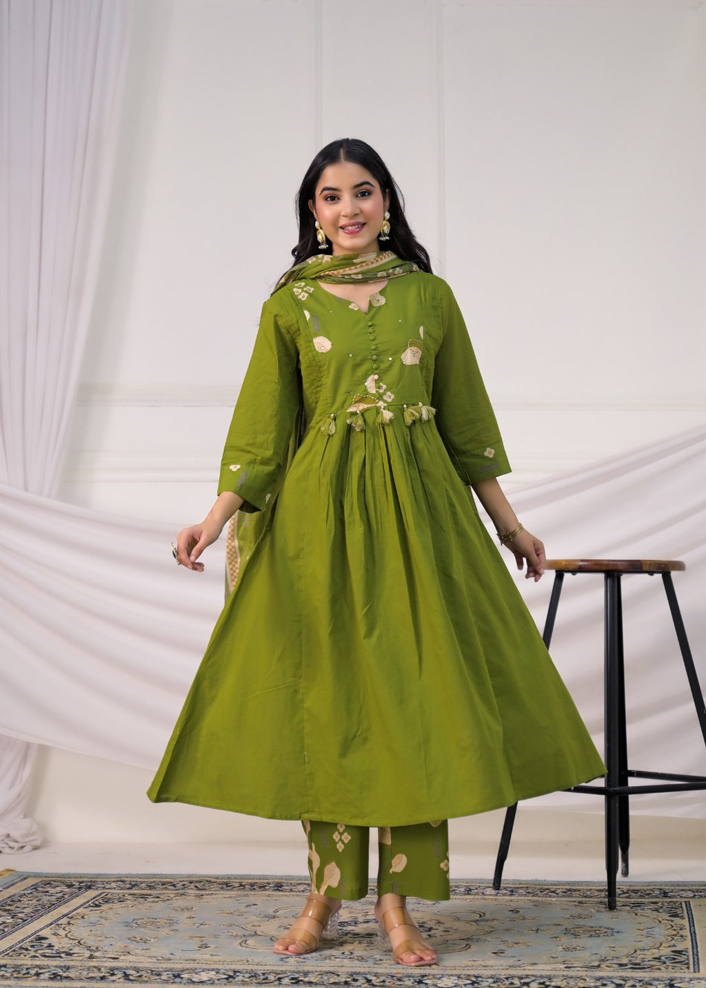 Floral Printed Anarkali Suit Set