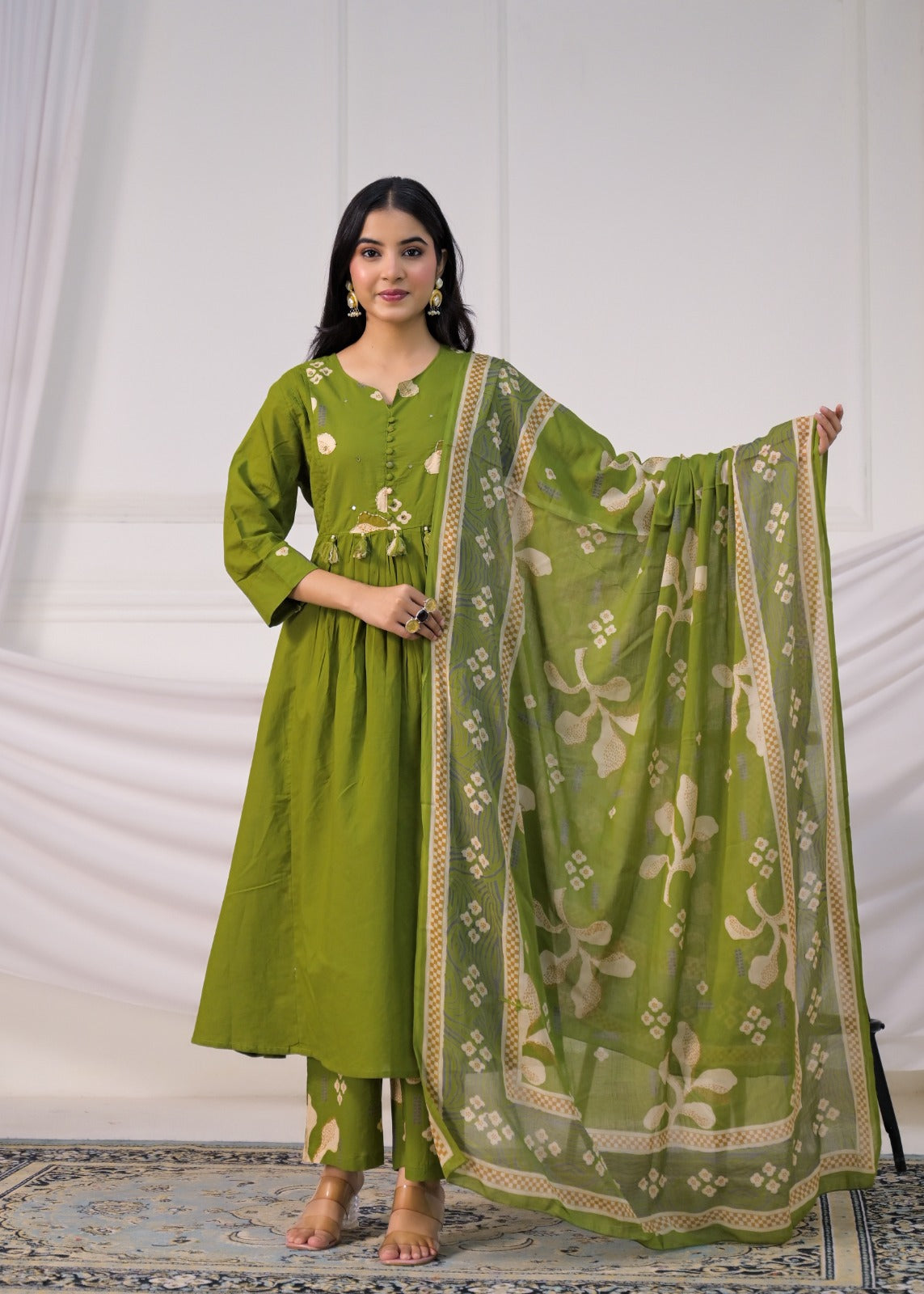 Floral Printed Anarkali Suit Set