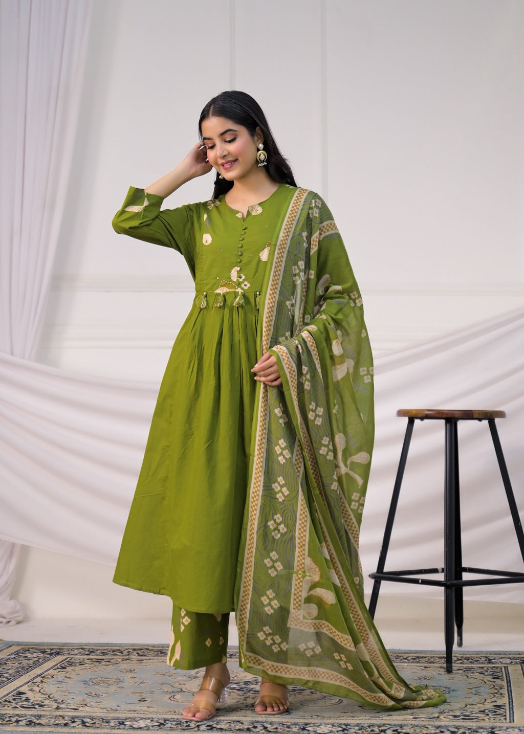 Floral Printed Anarkali Suit Set
