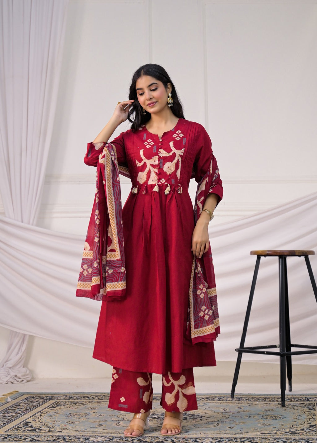 Floral Printed Anarkali Suit Set