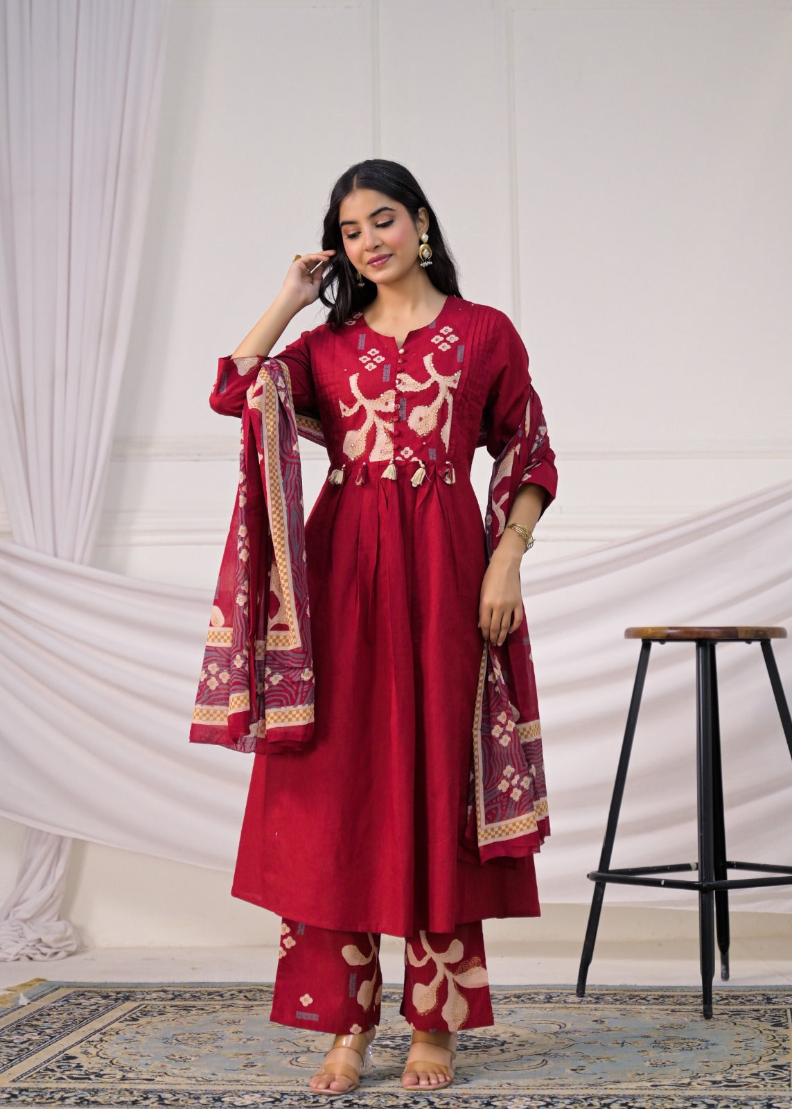 Floral Printed Anarkali Suit Set
