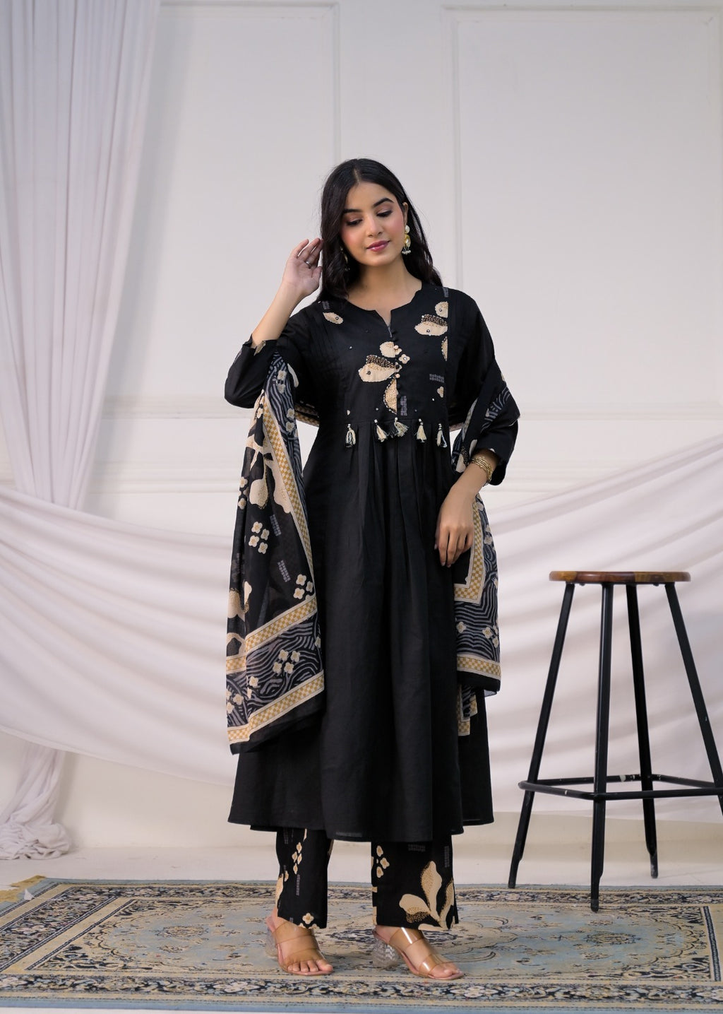 Floral Printed Anarkali Suit Set
