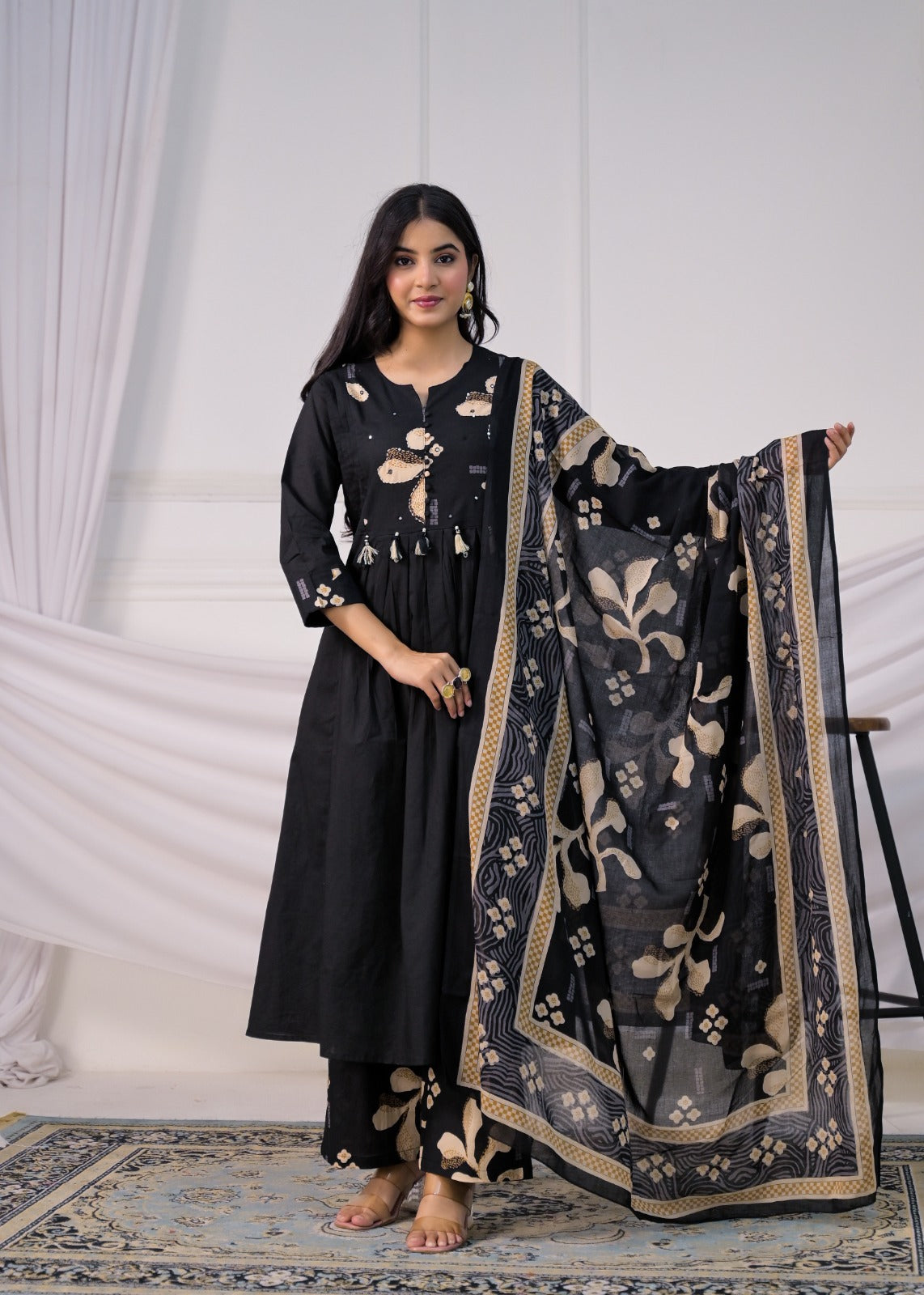 Floral Printed Anarkali Suit Set