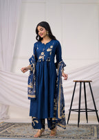 Floral Printed Anarkali Suit Set