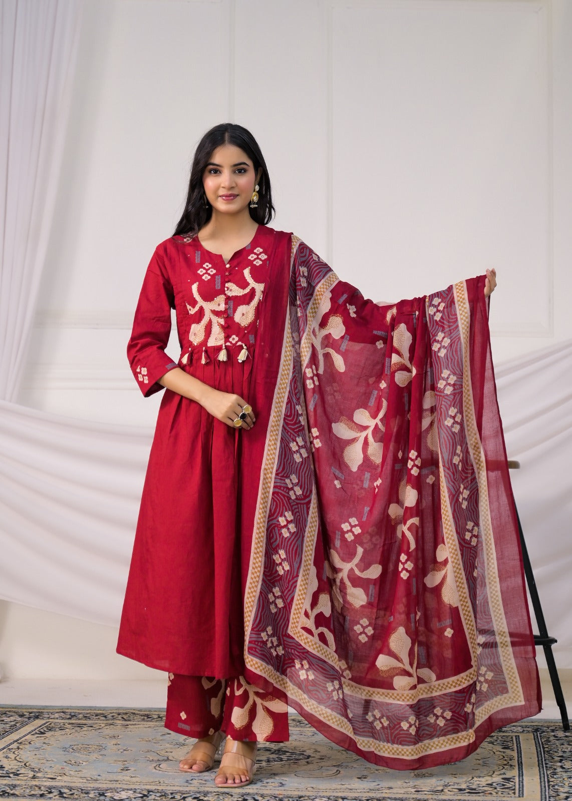 Floral Printed Anarkali Suit Set