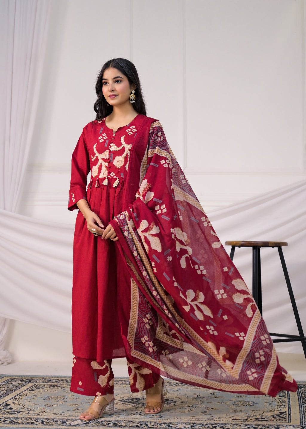 Floral Printed Anarkali Suit Set
