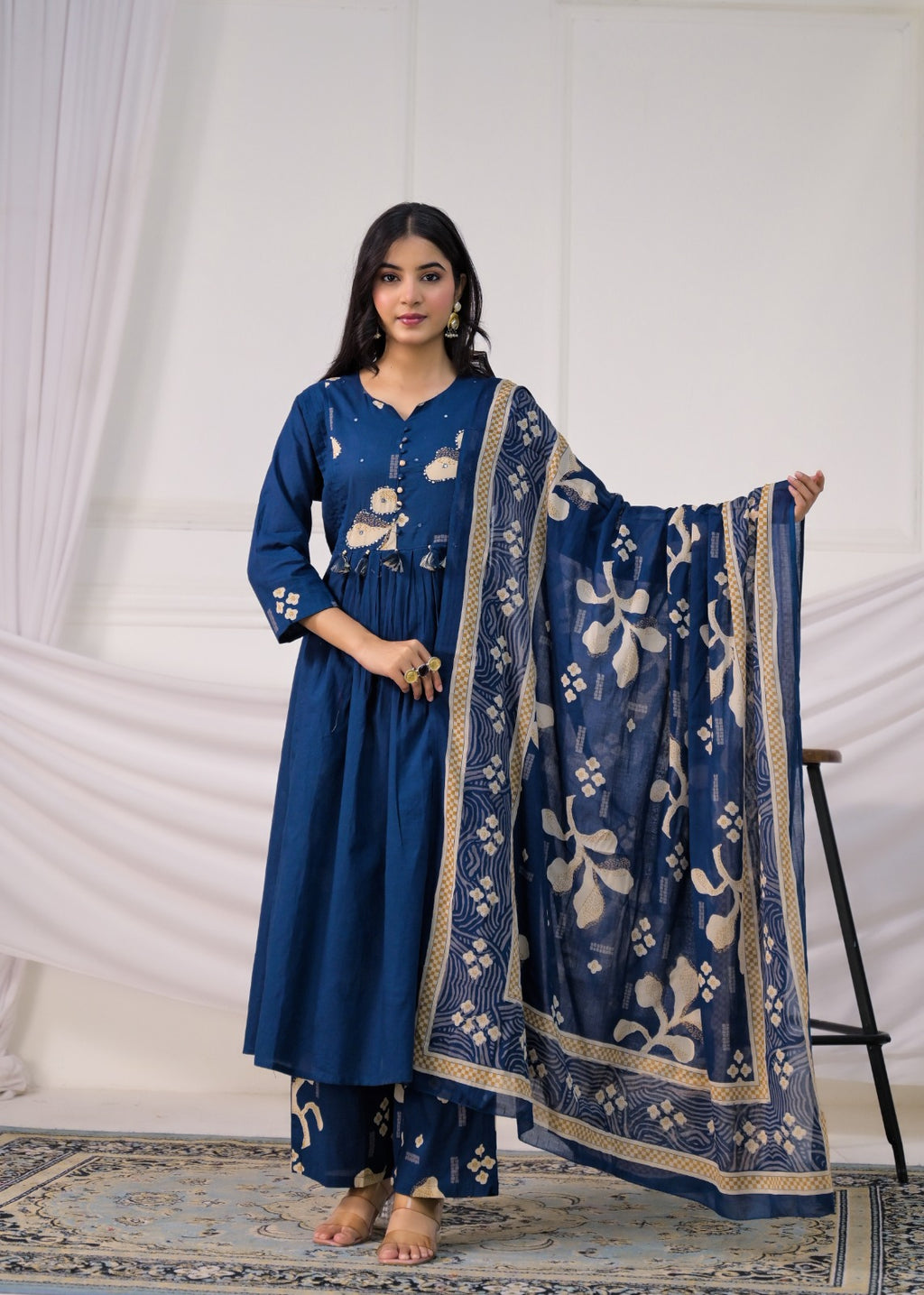 Floral Printed Anarkali Suit Set