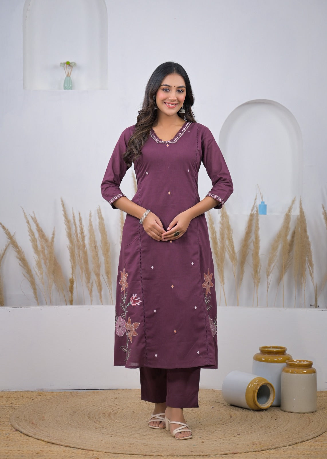 Embroidered Straight Kurta Pant Set with Dupatta