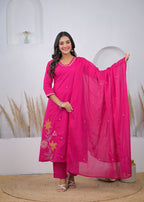 Embroidered Straight Kurta Pant Set with Dupatta