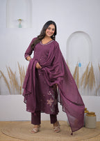 Embroidered Straight Kurta Pant Set with Dupatta