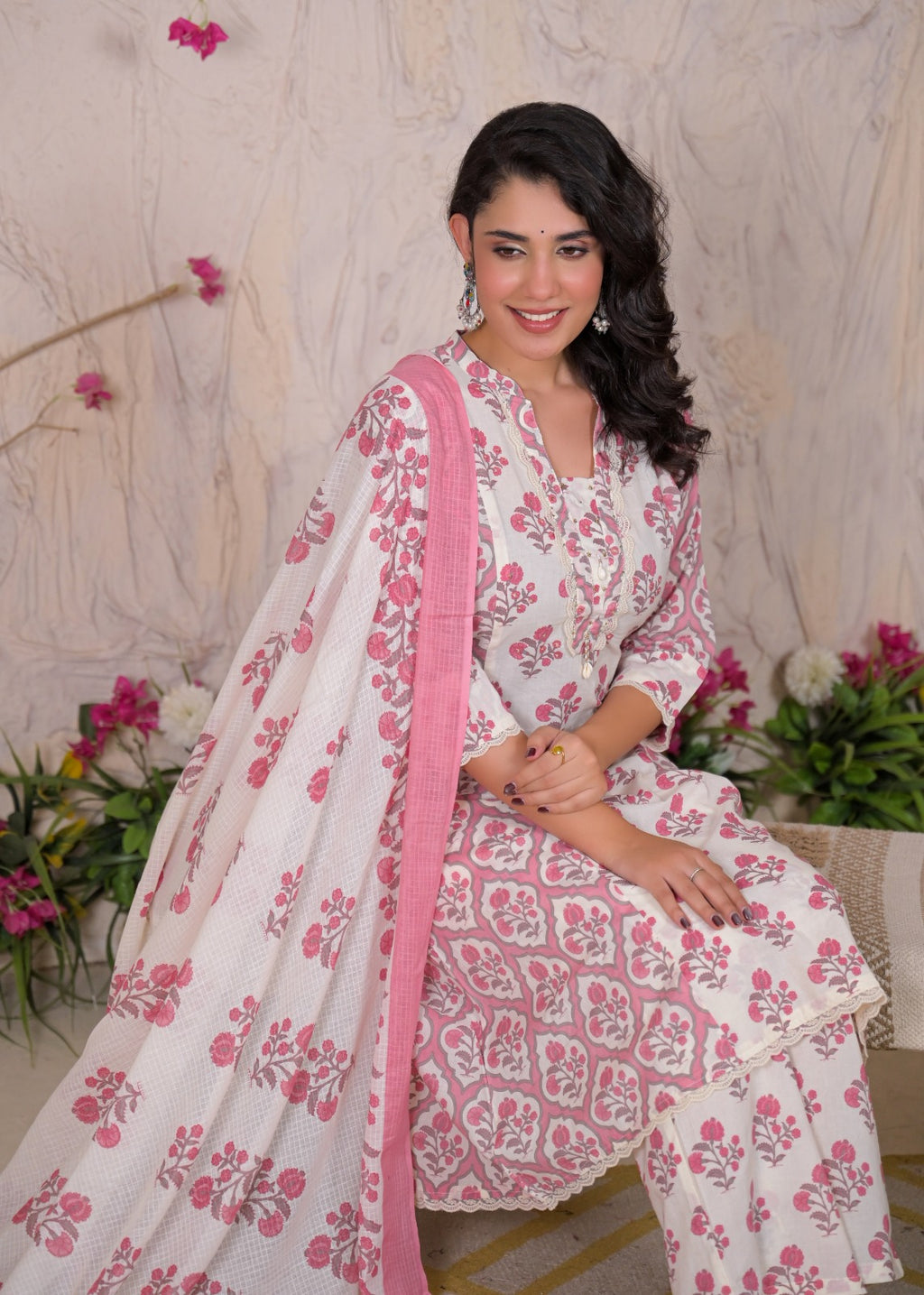 Printed Straight Kurta Pant Set with Dupatta