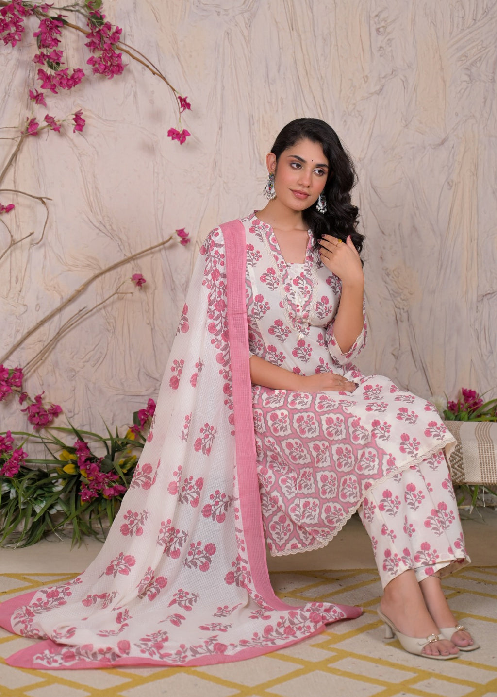 Printed Straight Kurta Pant Set with Dupatta