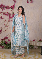 Printed Straight Kurta Pant Set with Dupatta